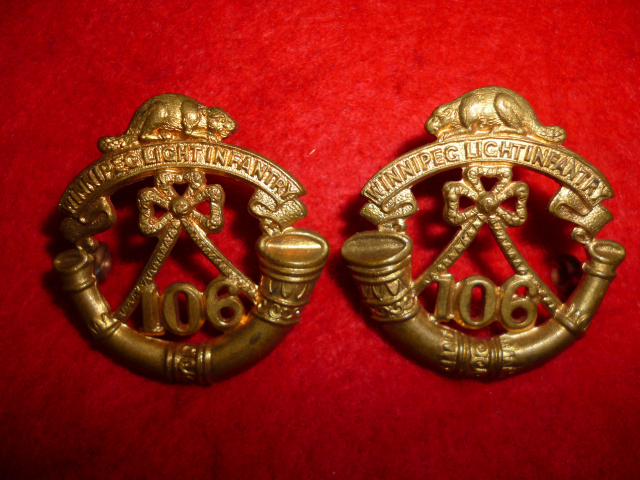 MM279, 106th Regiment Winnipeg Light Infantry Pair of Collar Badges